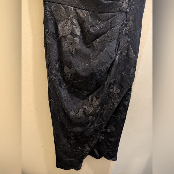 MOTF Black Evening Floral Jacquard Ruched Wrap Hem Midi Dress- M - Picture 8 of 16